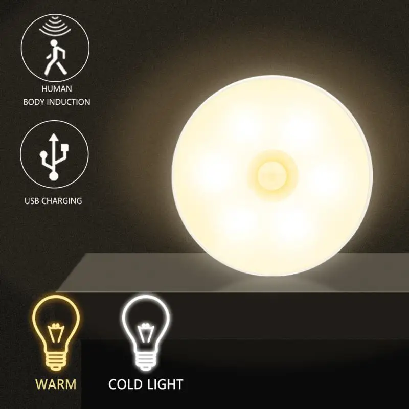 

Motion Sensor Night Light Intelligent Body Light Sensor USB Charging Night Lamp Bedroom Use For Kitchen Bathroom Closet