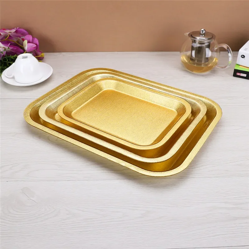 Acrylic golden rectangle plastic Hotel KTV plate Storage tray japanese snack foods serving platter tray gold tray decoration 3