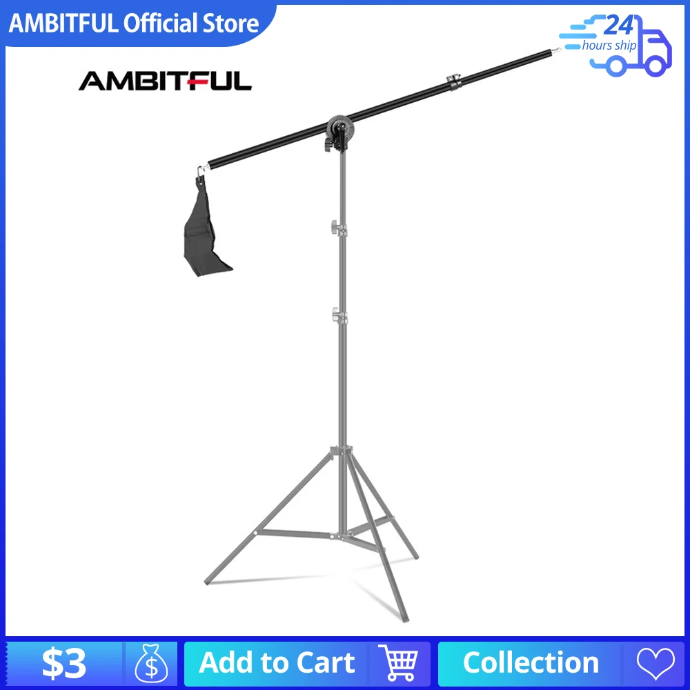 76-139cm / 30"-55" Studio Photo Telescopic Boom Arm Top Light w/ Sandbag for Speedlite / Mini Flash Strobe