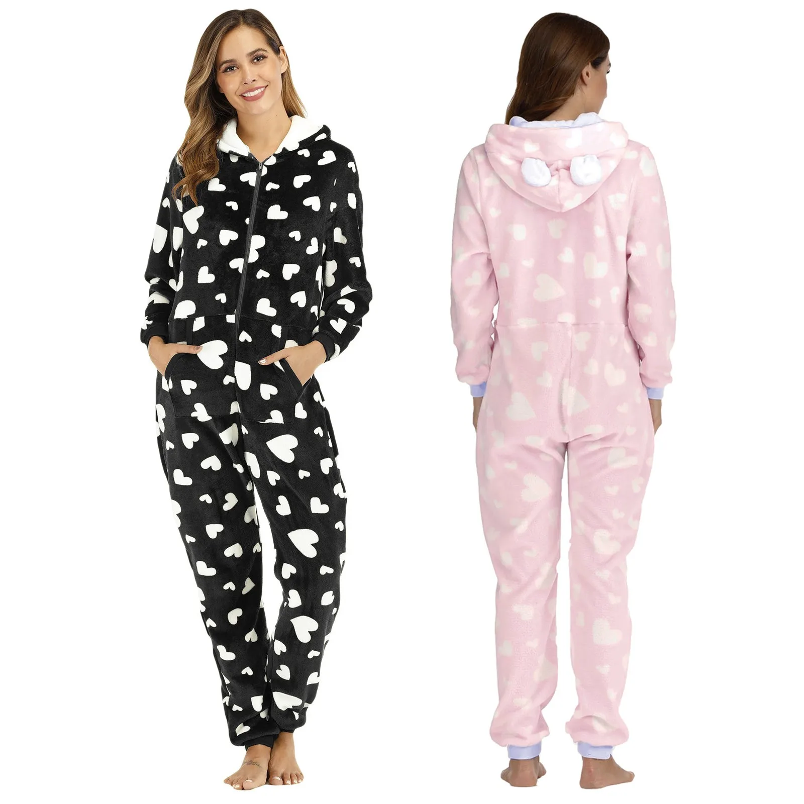 Onesies Unisex Women'S Pajamas Autumn Winter Fleece Sleepwear Thicken Warm Hooded Jumpsuit Plush Rompers Clubwear Nightwear