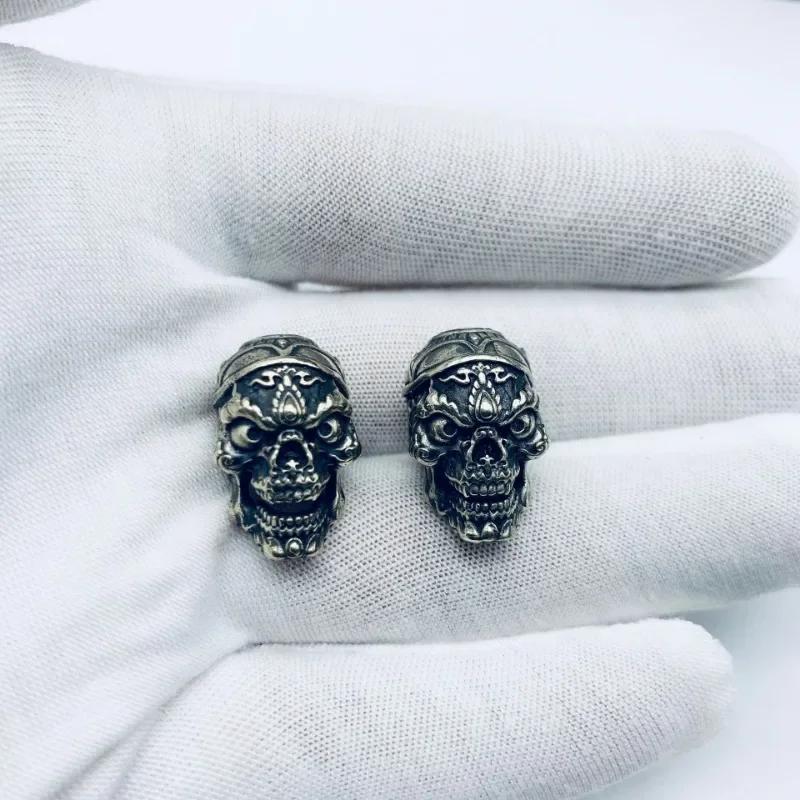 황동 해골 헤드 EDC 도구 비즈, 큰 구멍, DIY 액세서리, 쥬얼리 펑크 남성용, 파라코드 로프 비드 랜야드 펜던트, 키체인용
