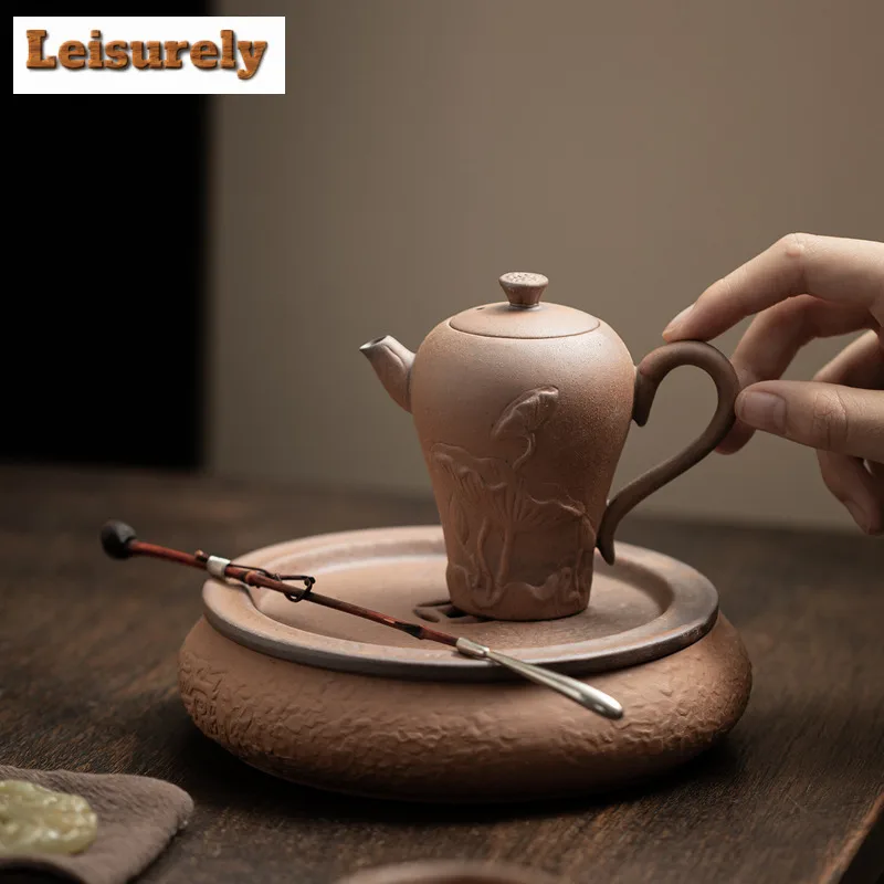 140ml Retro Old Rock Clay Curved Lotus Teapot Aesthetic Tea Infuser Pot Tea Brewing Kettle with Strainer Tea Ceremony Ornaments