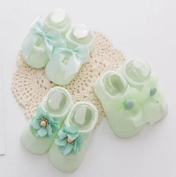 Newborn Baby Girl Sock Bowknot Flower Lace Spring Summer 1 Pair