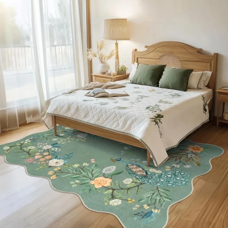 Irregular Coffee Table Carpet Floral Butterfly Print Fresh Bedroom Rug Line Art Machine Washable Soft Living Room Mats 러그 Tapis