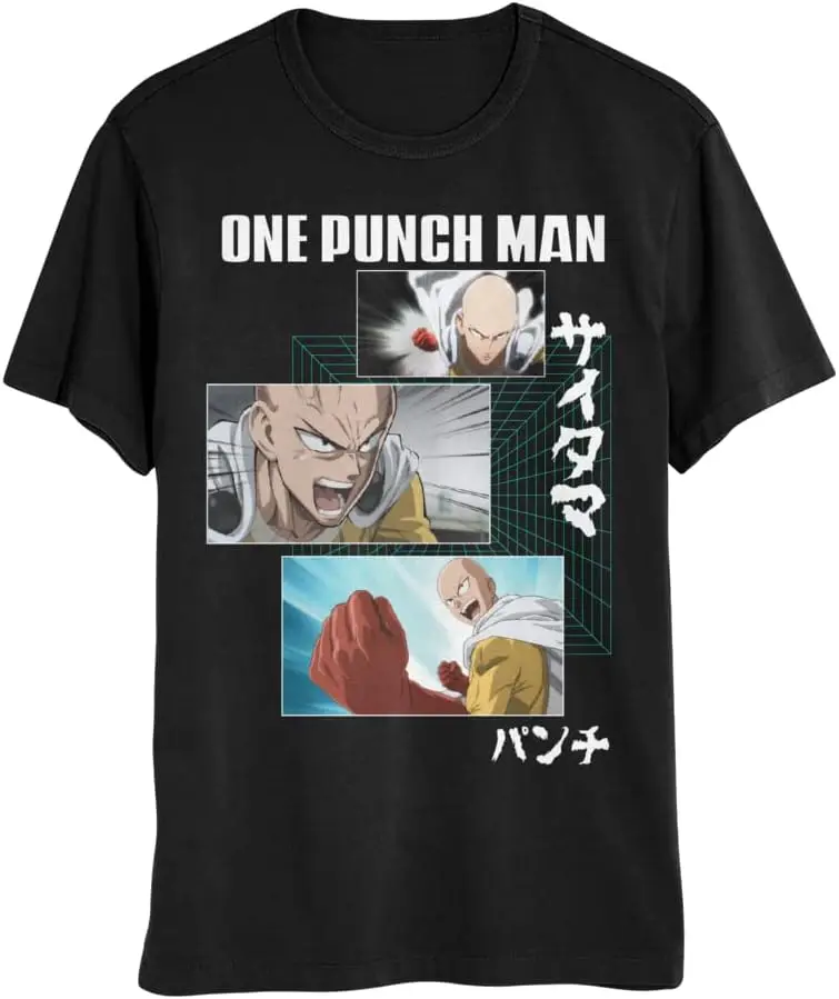 

One Punch Man Saitama Grid Mens and Womens Short Sleeve T-Shirt