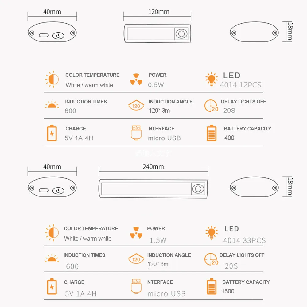 Description Picture 2 of item24/42/60CM Ultra-thin PIR Motion Sensor LED Under Cabinet Light USB Rechargeable Wardrobe Cupboard Wall lamp Closet night light