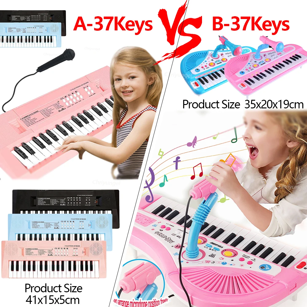 37 Keys Kids Electronic Piano Organ Keyboard with Microphone - Educational Musical Instrument Gift for Children Boy Girl Toddler 6