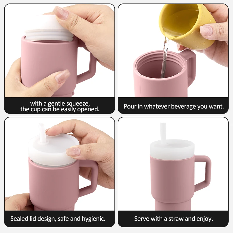 YLA Baby Drinking Mug Outgoing Silicone Coffee Mug Silicone Lid and Straw Unisex 6 Months and Older drinking cup,water cup,silicone cups,feeding cup