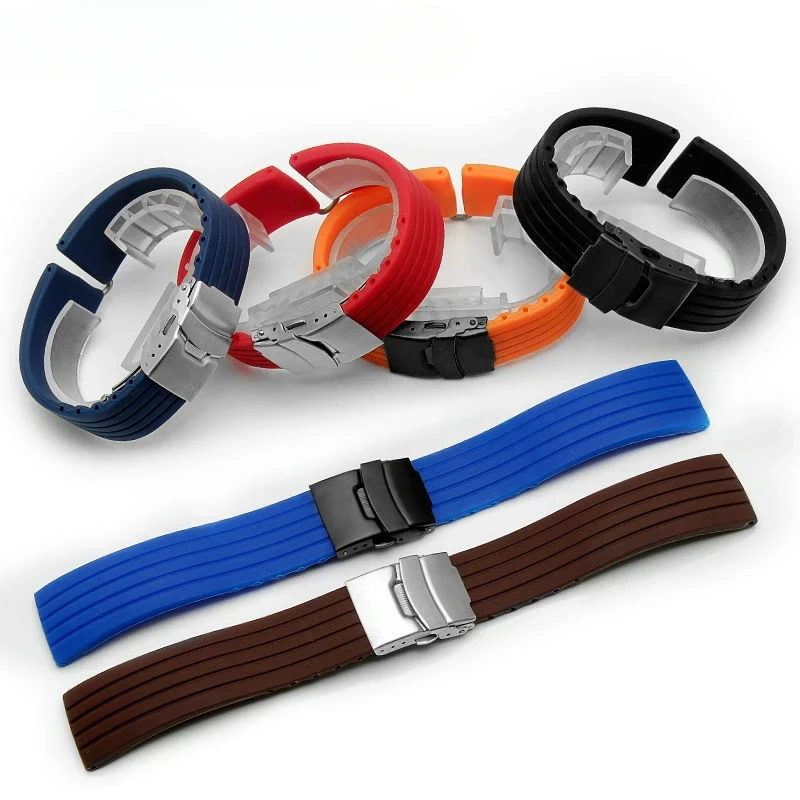 Premium Rubber Silicone Sport Strap - Quick Release Adjustable Watchband Bracelet