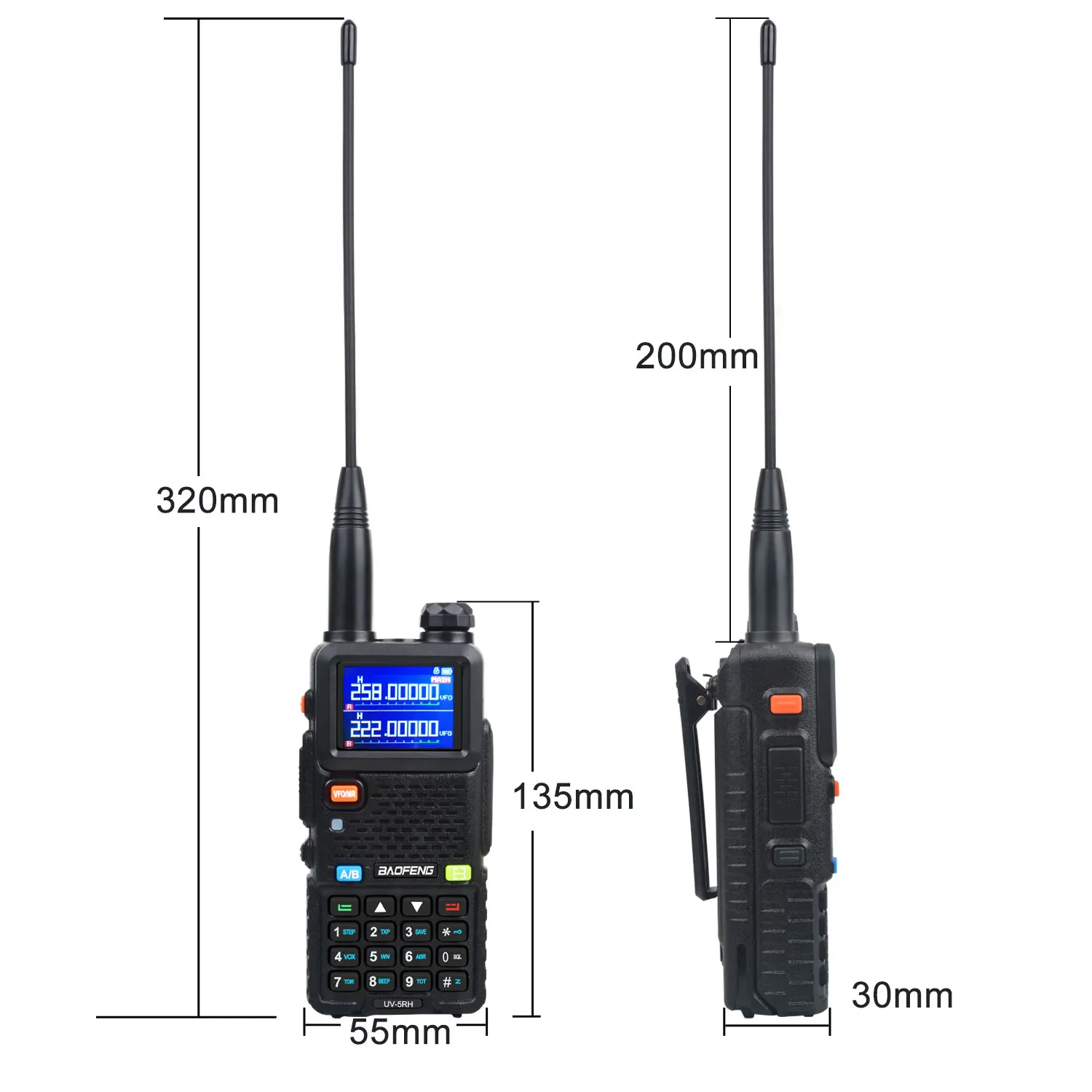 Baofeng UV-5RH 7W VHF UHF 136-174MHz 220-260MHz 400-520MHz Tri-Bands 999Ch Frequency Search Weather Forecast FM Walkie Talkie