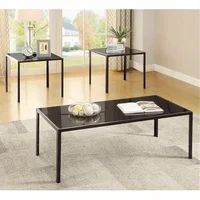 BOWERY HILL 3 Piece Glass Top Coffee Table Set in Black 1