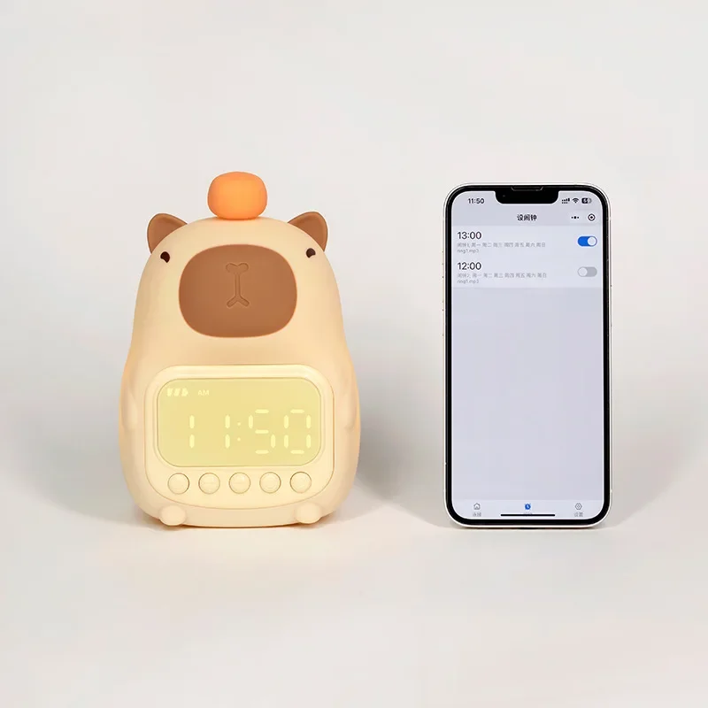 Capybara Led Night Light Silicone Rechargeable Digital Alarm Clock Dimmable Table Lamp Timing USB Charge Children Birthday Gift 6