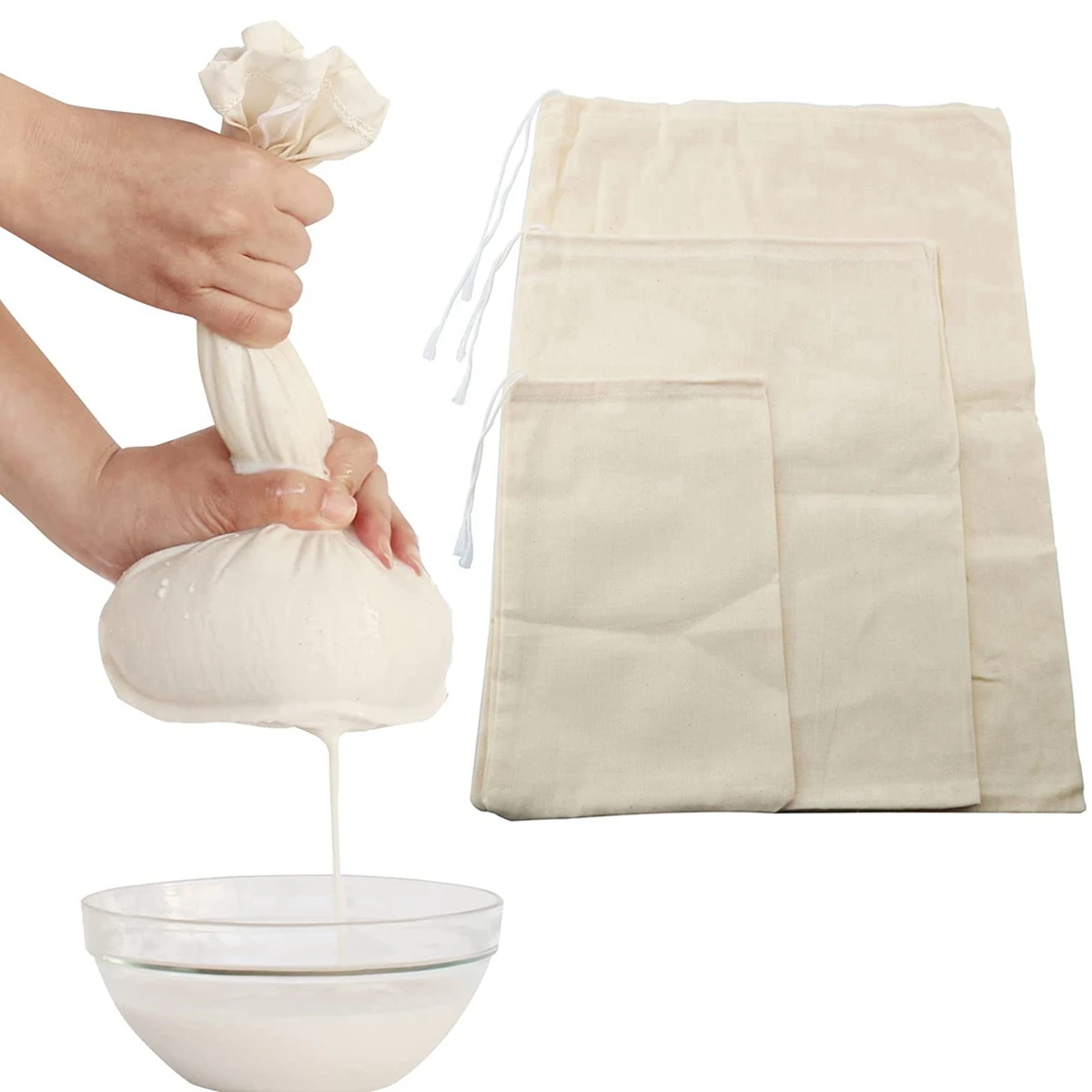 4PCS Reusable Nut Almond Milk Strainer Bag Tea Coffee Filter Cheese Mesh Cloth 