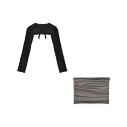 2022 nova blusa preta camisa feminina outono puff manga magro ajuste manga longa blusa design não mainstream ultra curto topo
