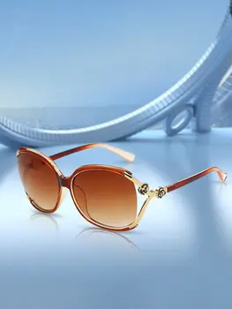 Новые европейские и американские модные металлические солнцезащитные очки, трендовые женские солнцезащитные очки с большой оправой камел...