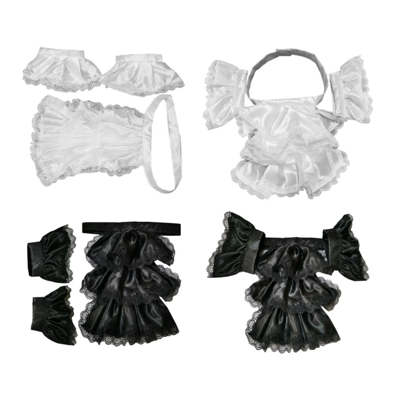 

Unisex Cosplay Costume Accessories Cuffs and Lace Ruffled Satin Jabot Collar Set 066F