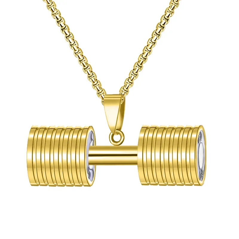

Stainless Steel Fitness Dumbbell Necklace Men's Fashion Sports Barbell Pendant Friends' Party Graduation Birthday Jewelry Gift