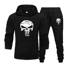 

2 Pieces Sets Tracksuit Men Skull Brand Autumn Winter Hooded Sweatshirt +Drawstring Pants Male Sport Hoodies Running Sportswear