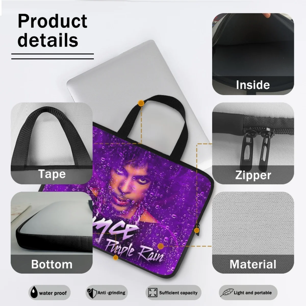 Prince Purple Rain funda para portátil de 13, 14, 15, 16 y 17 pulgadas, bolsa de transporte para música Rock, funda a prueba de golpes para hombres y mujeres