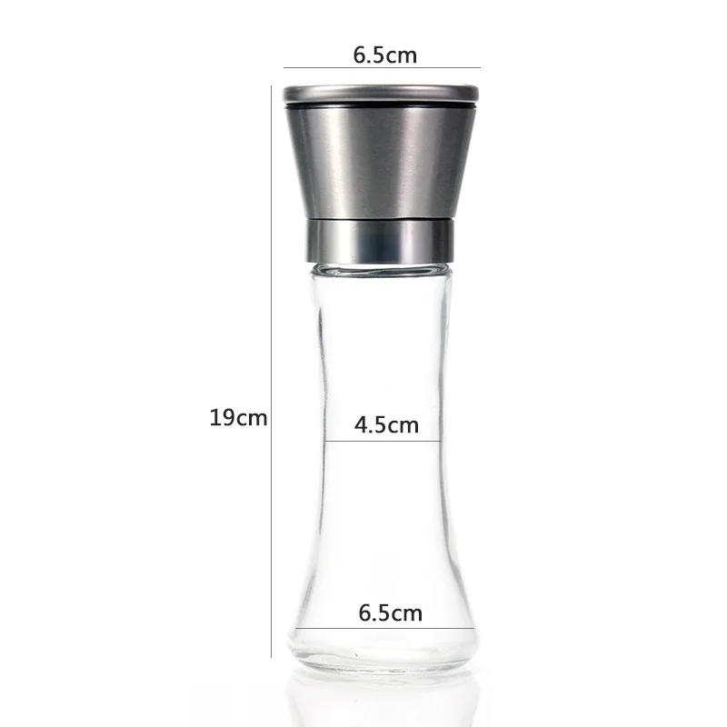 Description Picture 2 of itemLeeseph 18/8 Brushed Stainless Steel Pepper Mill and Salt Mill, 6 Oz Glass Tall Body, 5 Grade Adjustable Ceramic Rotor