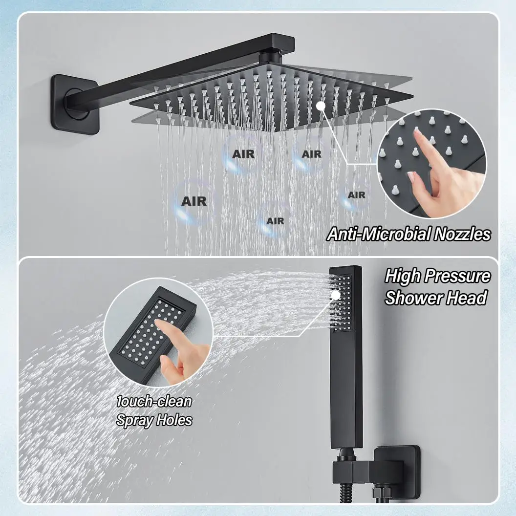 Bathroom Shower Faucet Set Bathroom Faucet Thermostatic Mixing Valve Matte Black Wall Mounted Bathroom Shower Rainfall Shower Mixed Hot And Cold Water Mixer Tap Embedded Box Control Valve