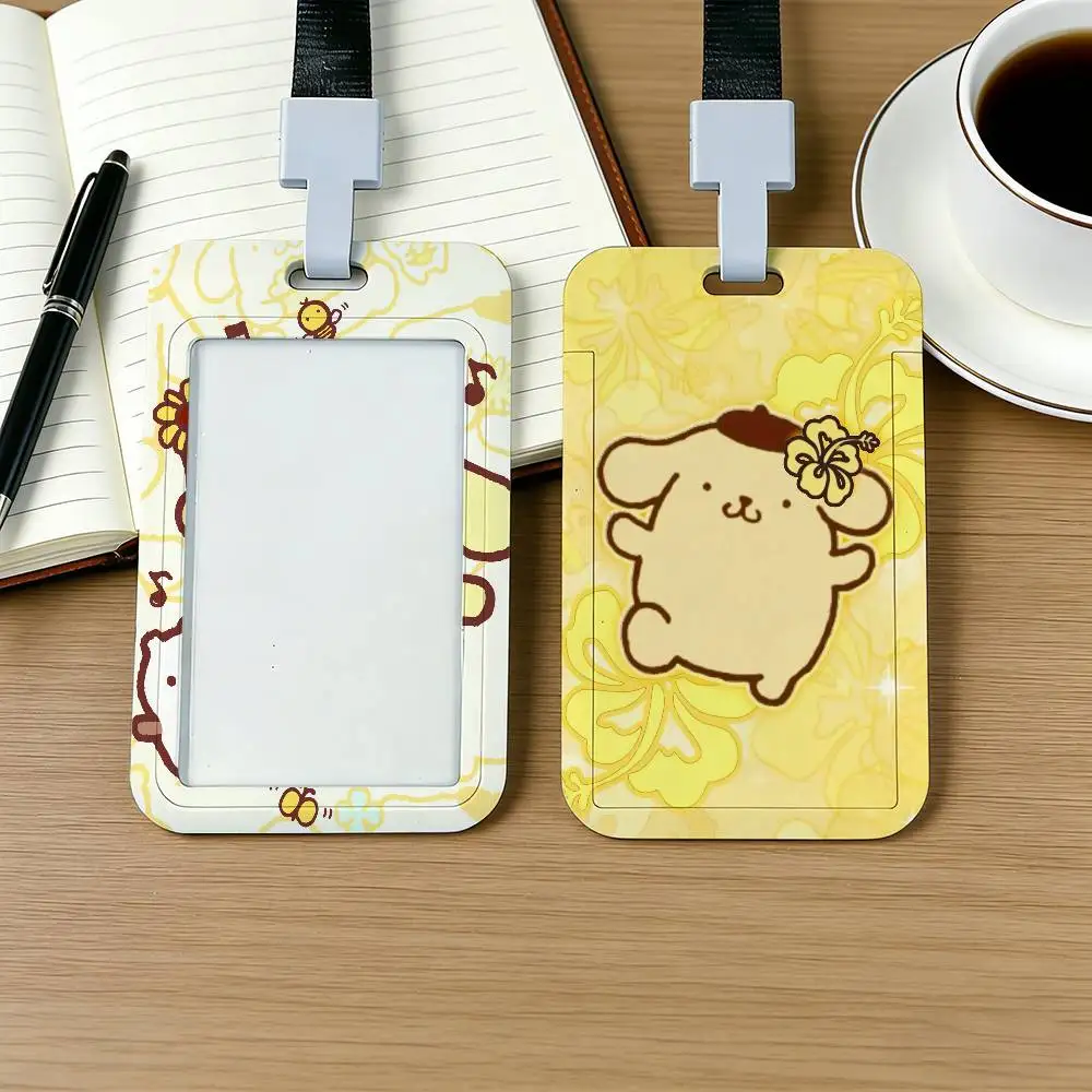 SNO 귀여운 폼폼푸린 카드 홀더 끈끈이 끈 회사 직원증 유니섹스 ID 이름표 작업 카드 홀더 사무용품