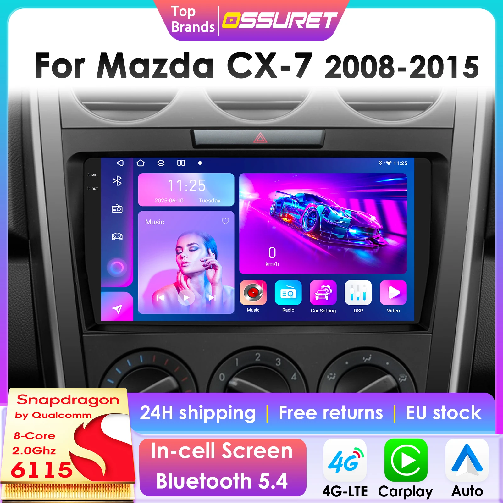 Radio de coche 2Din con cámara 360 y Android 13 para Mazda CX-7 CX7 2008-2015, reproductor multimedia para coche, pantalla inteligente, autoradio, Carplay 6115 1