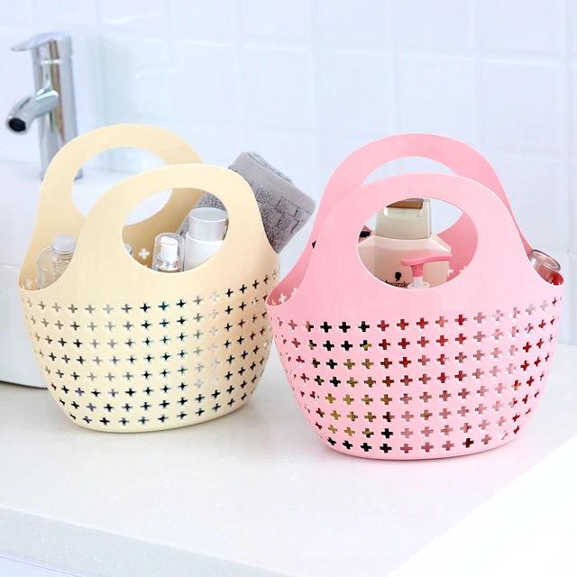 Portable Bath Basket Bathroom Products Shampoo Sundries Storage Basket  Multi-functional Hollow Small Basket 