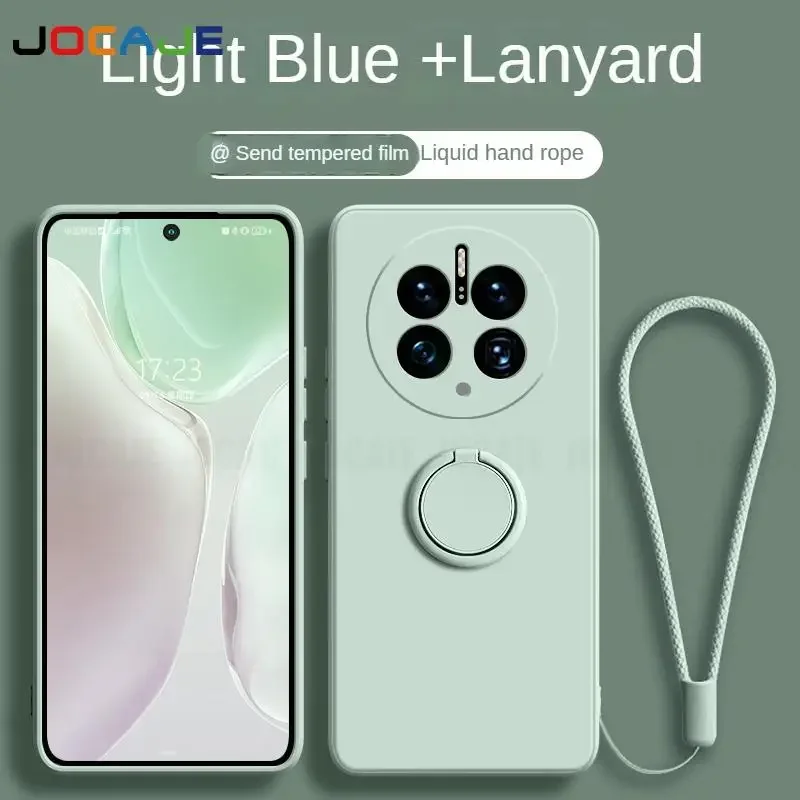 Liquid Silicone Ring Stand Phone Case with Lanyard Holder - Protective Cover