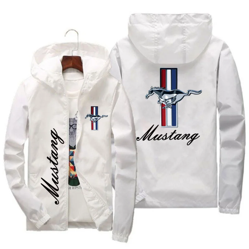 

2024 Spring and Autumn Ford Mustang Car Logo Print Hooded Jacket Fashion Charge Jacket Windbreaker Men's Casual Outdoor Clothing