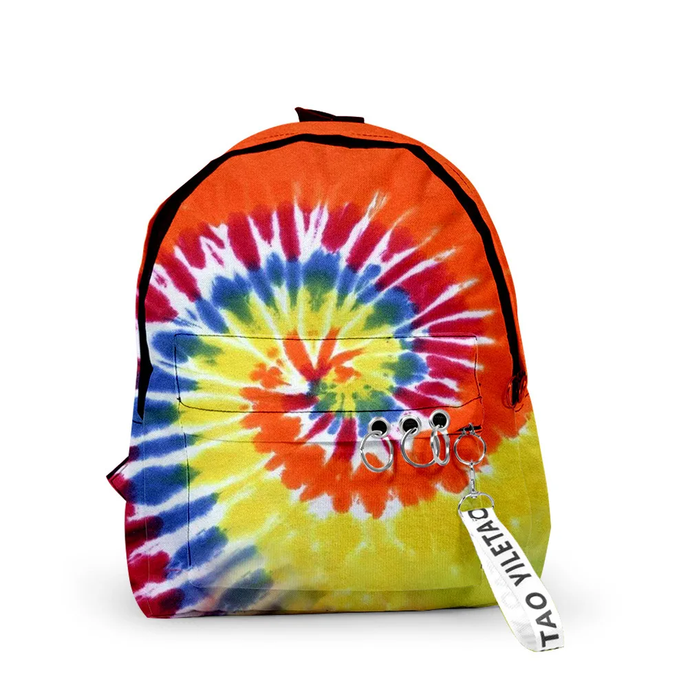Classic Colourful Tie-dye Backpacks Boys/Girls pupil School Bags 3D Print Keychains Oxford Waterproof Cute Small Backpacks