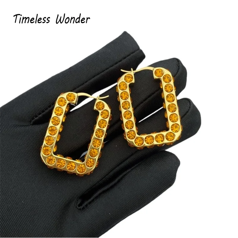 

Timeless Wonder Fancy Zircon Geo Rectangle Hoop Earrings for Women Designer Jewelry Top Runway Luxury Trendy Ins Goth Gift 5268
