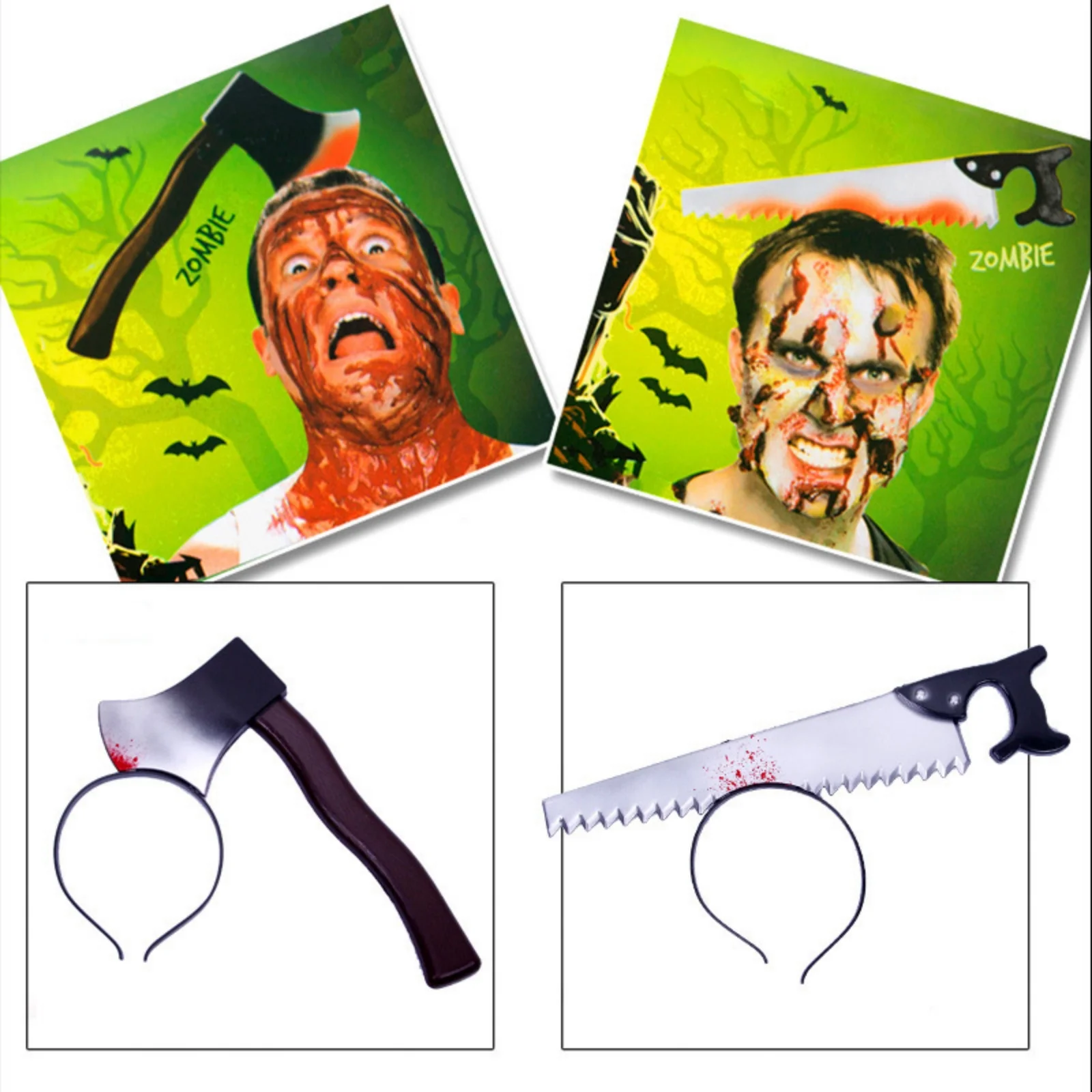 1PC Halloween Prank  Headbands Set, Bloody Saw/Axe/Scissors Designs, Spooky & Funny Party Props
