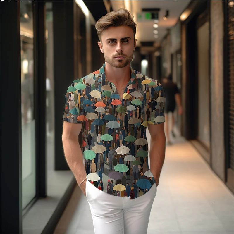 

Summer new men's shirt umbrella 3D print men's shirt casual style men's shirt fashion trend street men's shirt