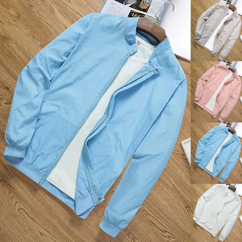 용수철 가을 남성용 캐주얼 보머 재킷, 바람막이 스탠드 칼라 재킷, 작업복 재킷, L-6XL