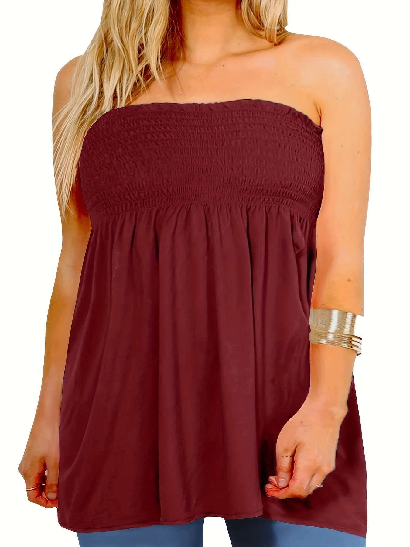 Plus Size Women's Sexy High Waist Pleated Tube Top 7