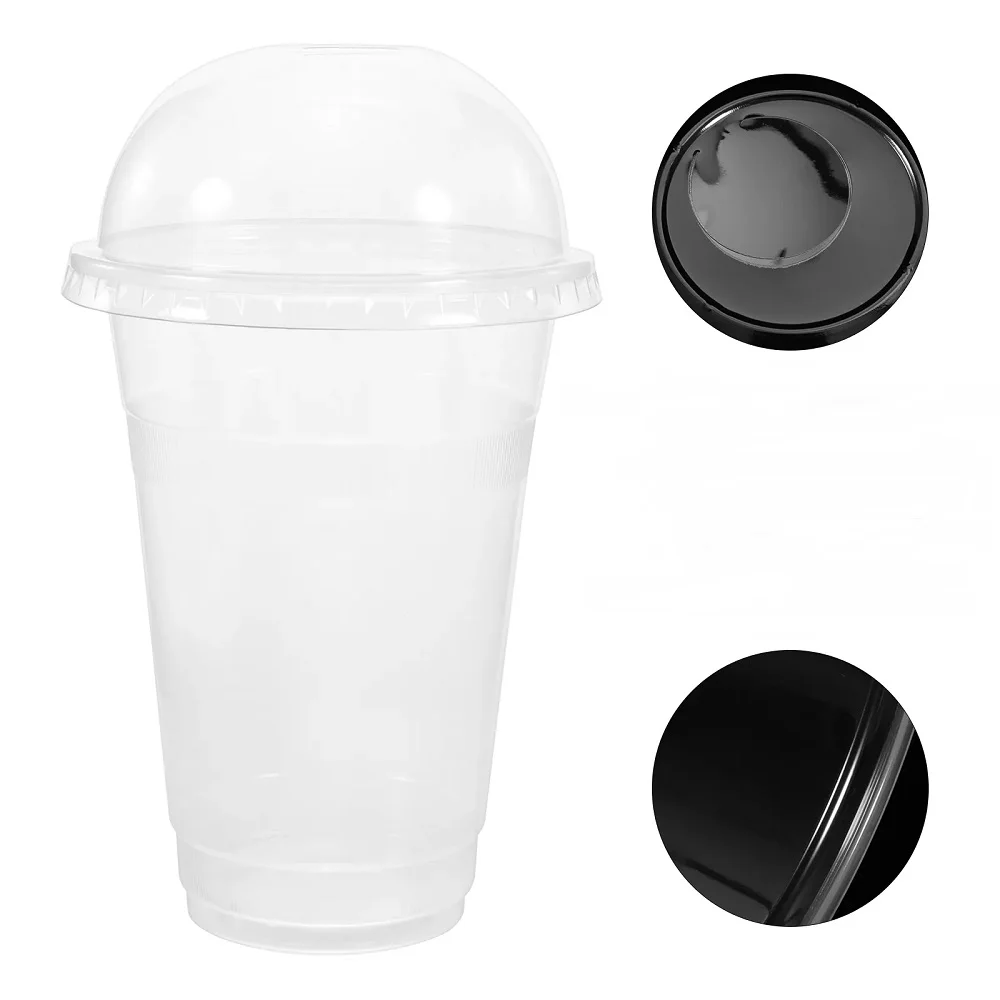 100 Sets 500ml Disposable Clear Cups with a Hole Dome Lids for Tea Fruit Tea Juice Plastic Milkshake Summer Party Drinks Cups