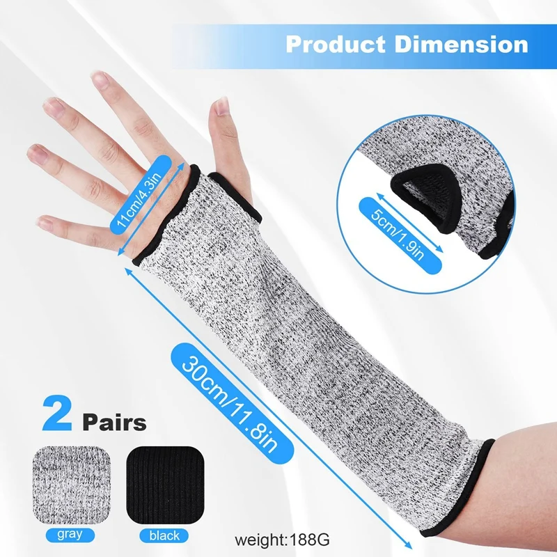 2 Pairs Cut Resistant Sleeves Protective Arm Sleeves Safety Arms Protection With Thumb Hole,Garden Kitchen-A021