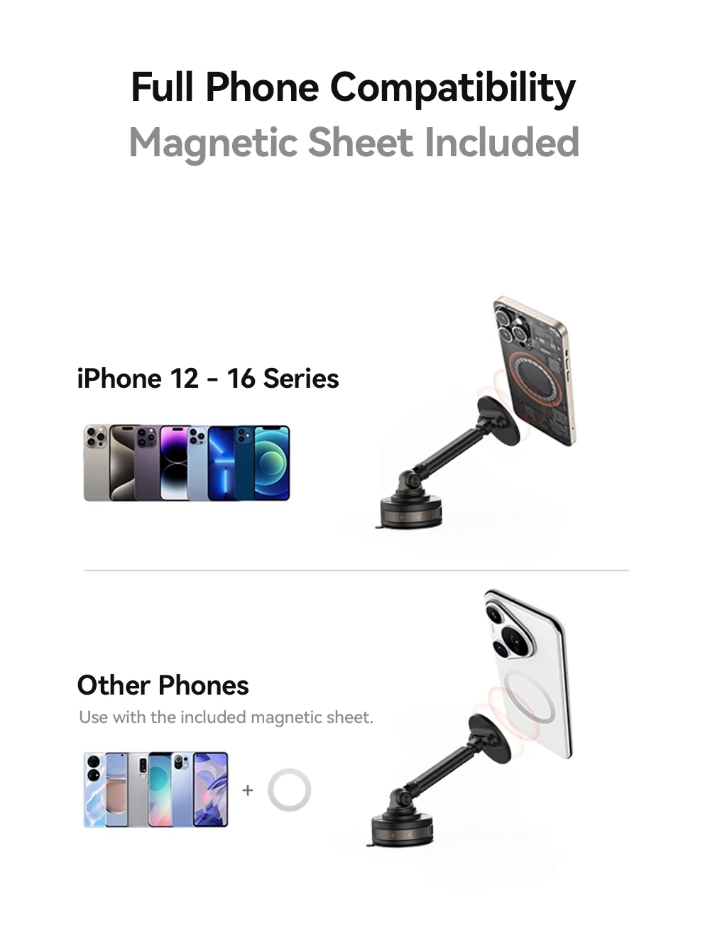Magnetic Car Phone Mount Strong Magnet Dashboard Windshield Suction Cup Phone Ho