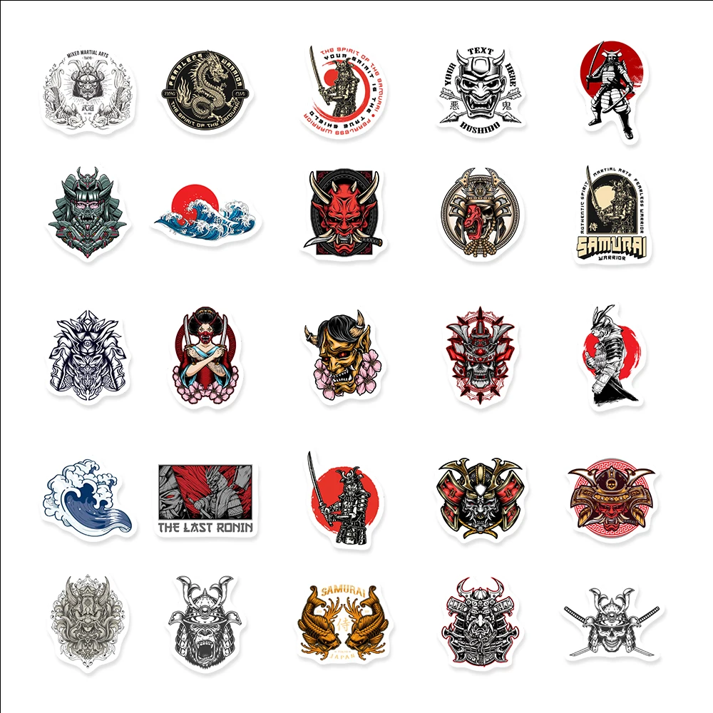 Japanese Samurai Characters Cool Waterproof Sticker Pack - Perfect for DIY Projects and Accessories