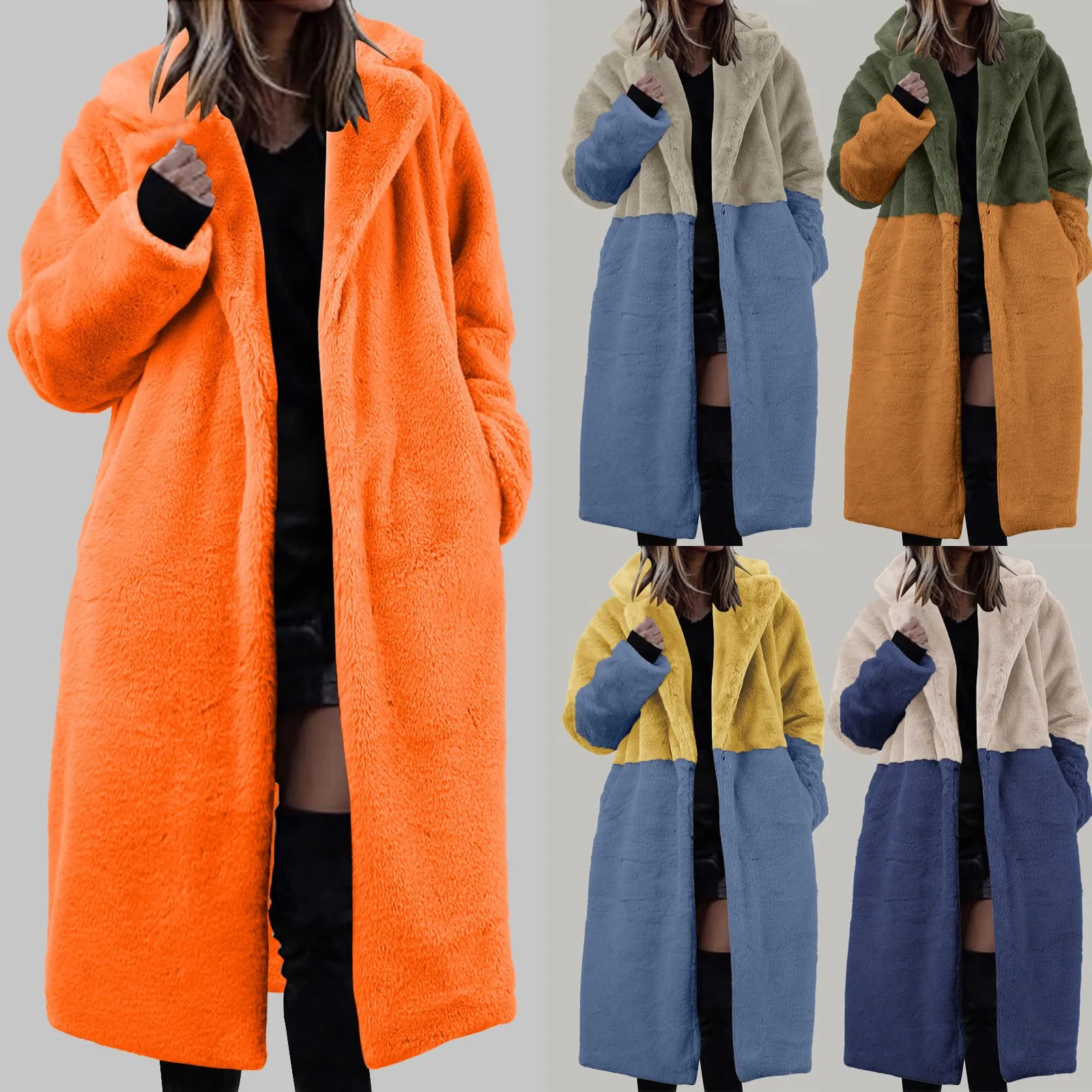 

Winter Coats for Women Womens Winter Warm Lapel Faux Fuzzy Coat Jacket Overcoat Mink Fleece Spliced Mid Length Coat