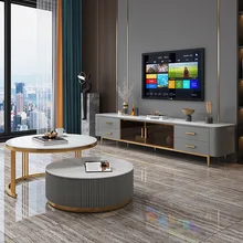 

GY Modern Light Luxury Coffee Table TV Cabinet Combination Set Living Room Stone Plate Table Solid Wood Paint Floor Cabinet