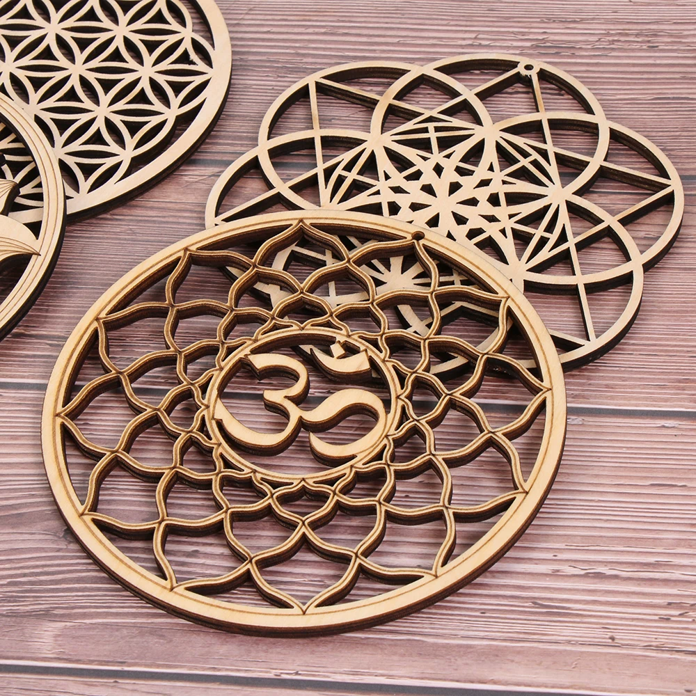 Wall Art Home Decor Home Wall Decor Laser Cut Slice Wood Base Flower Of Life Energy Mat Flower of Life Shape Wooden Sign