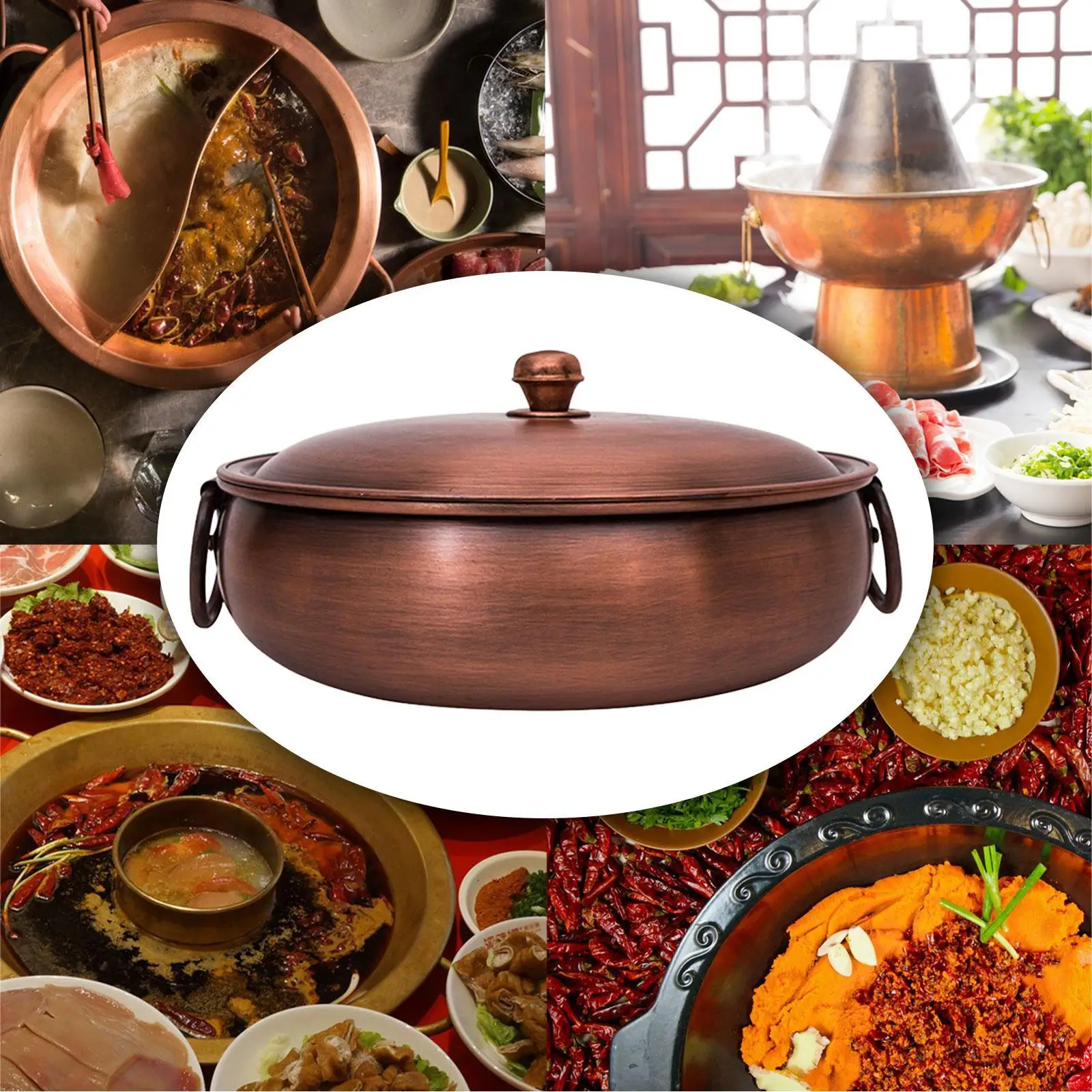 Copper Hot Pot Chafingdish with Lid Reinforced Easy to Store Sturdy Cooking Pot Soup Pot for Party Picnic Restaurant Domestic Copper Hot Pot Chafingdish with Lid Reinforced Easy to Store Sturdy Cooking Pot Soup Pot for Party Picnic Restaurant Domestic
