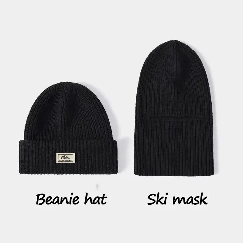 Winter Knitted Cotton Beanie Hat with Face Mask for Outdoor Cycling