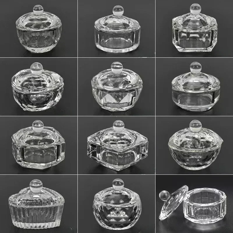 Nail Powder Manicure Tools Nail Tools 1PC Crystal Glass Clear Acrylic Small Octagonal Powder Liquid Nail Cup Dappen Dish Lid Bowl Cup Holder Equipment Nail Tools