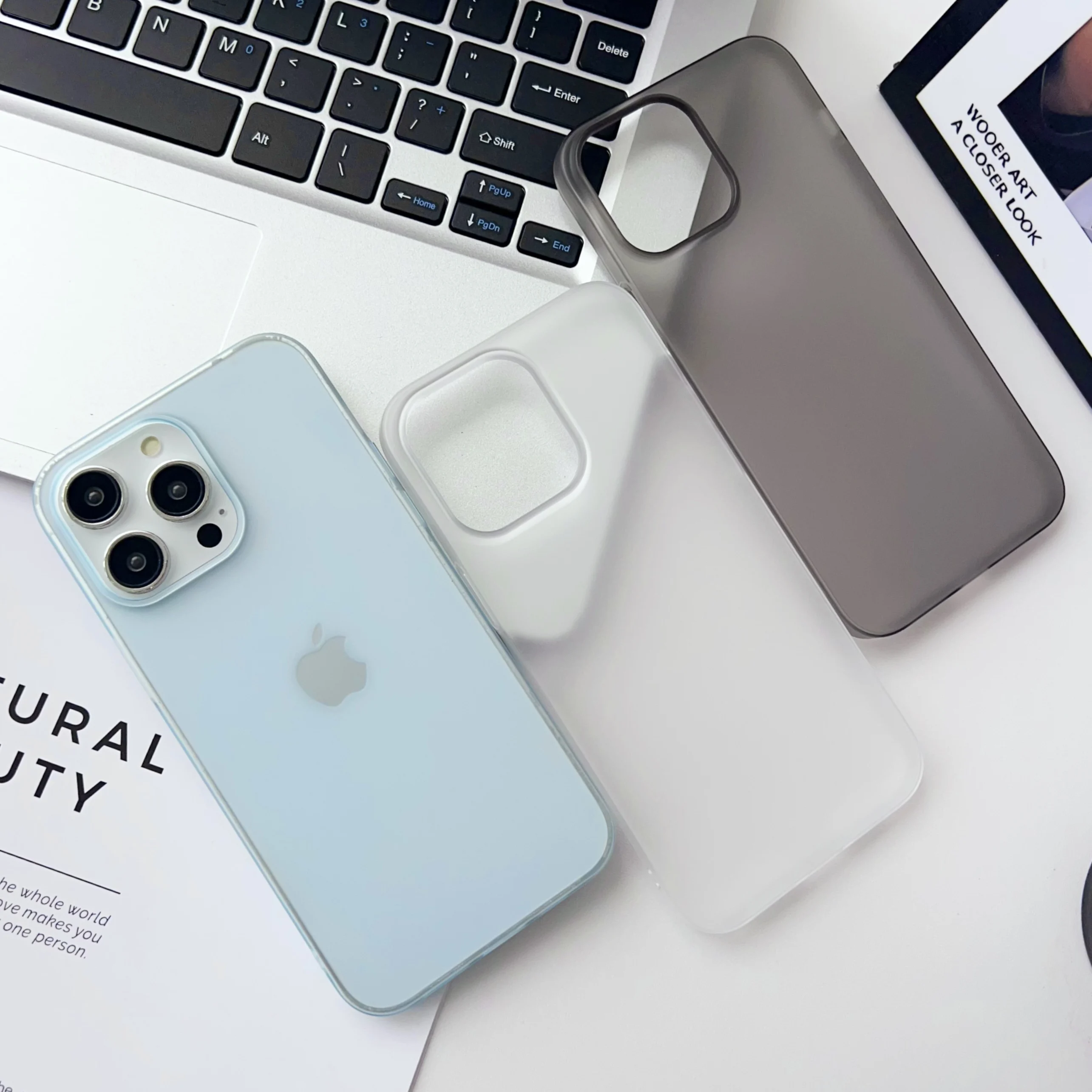 Ultra-Thin Frosted Translucent Shockproof Phone Case with Matte Bumper