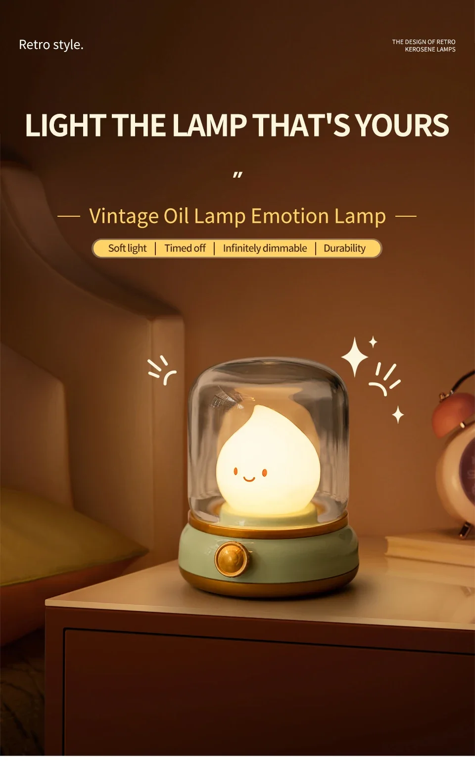 Description Picture 2 of itemCute Kerosene Lamp LED Night Light Rechargeable Dimmable Desktop Lamp Creative Children's Gift Bedroom Home Decoration Light