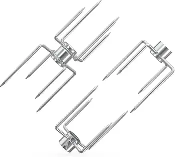 BBQ Rotisserie Fork Kit Stainless Steel Chicken Fork Durable Double-Sided Skewer Barbecue Camping Versatile Sturdy