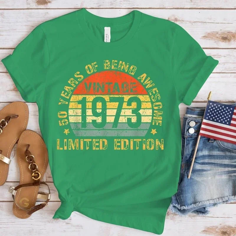 Tee Shirt Funny Made In 1973 50th Birthday Gifts Cassette Tape Vintage T Shirt Party Grandma Grandpa Present Summer T-shirt Gift